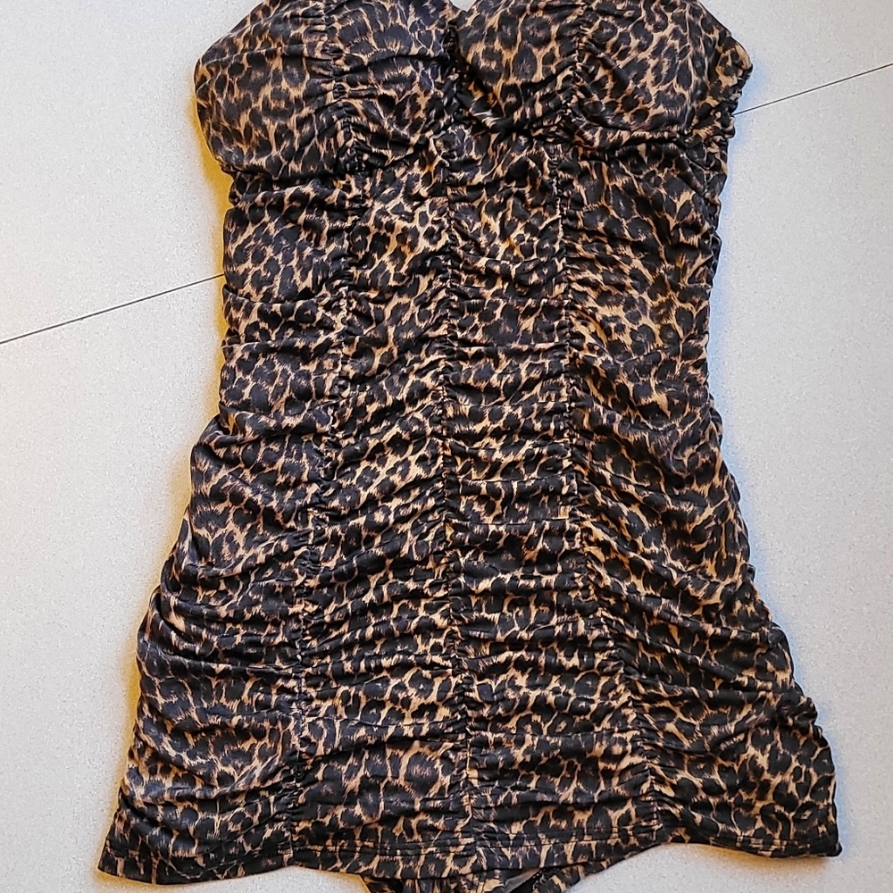 Pinup Coutour Retro leopard print one piece bathing Suit size L